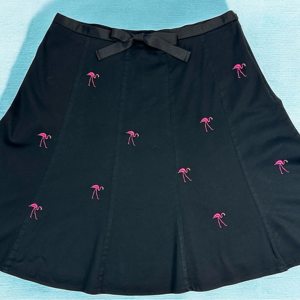 WILDLIFE NEW YORK Black Cotton A-Line Circle PINK FLAMINGOS Mini Skirt sz 16